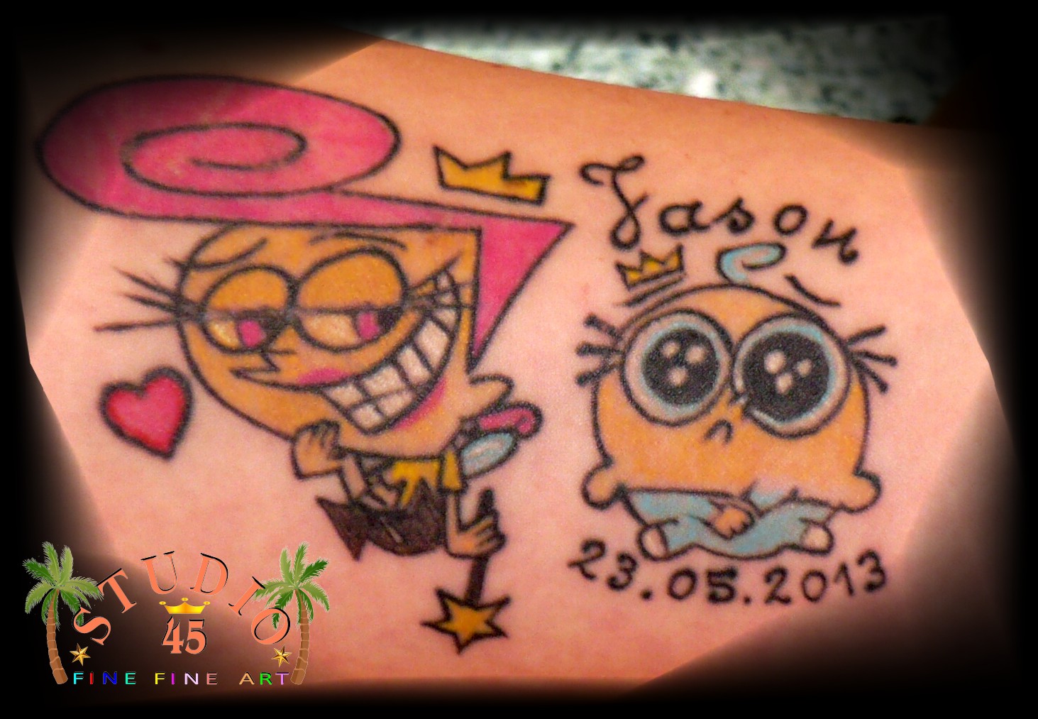 Cosmo und Wanda Tattoo bunt mit Datum Recklinghausen STUDIO 45